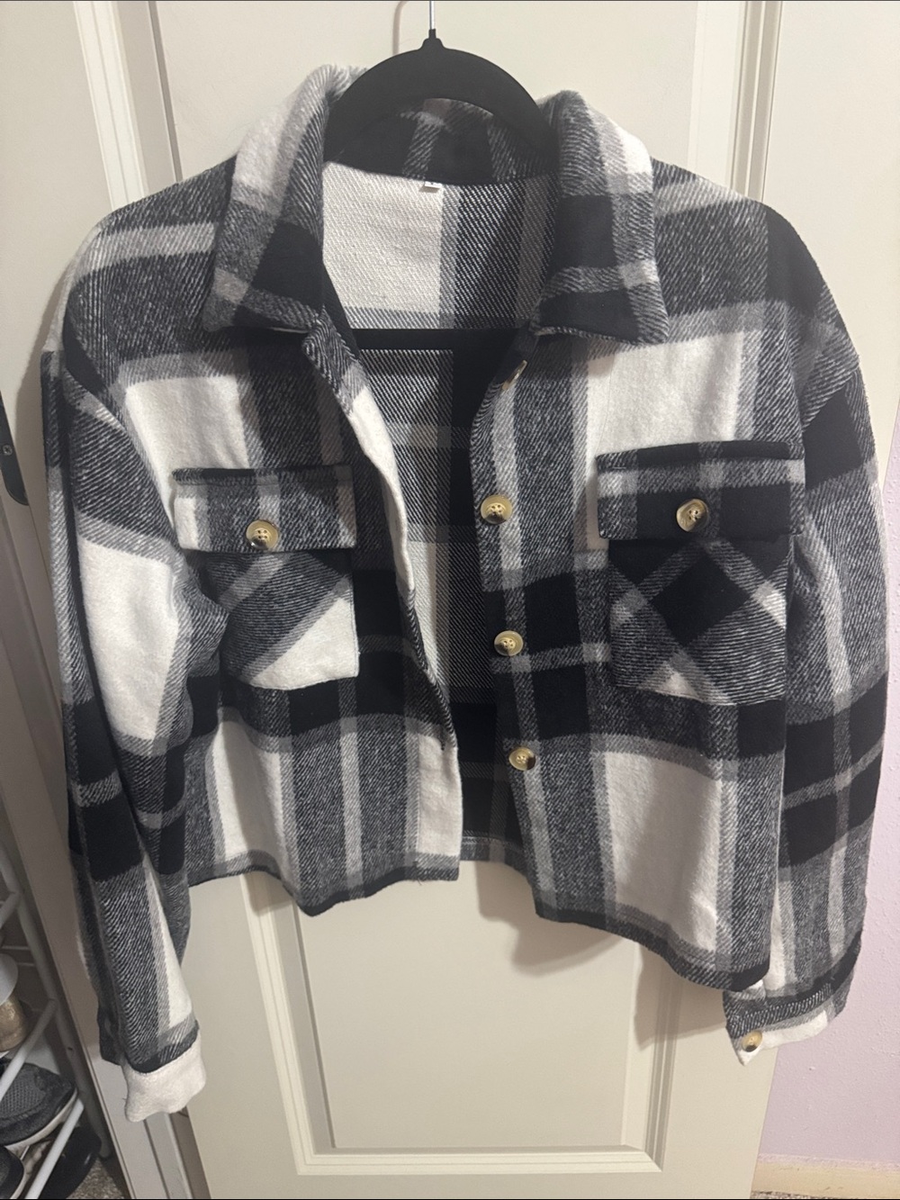 Black & White Plaid Cropped Shacket